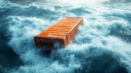 Cargo Container Battling Tempestuous Ocean Waves