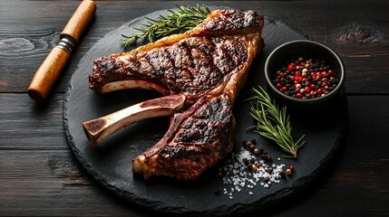 Grilled Bone-in Ribeye Steak with Rosemary and Peppercorn