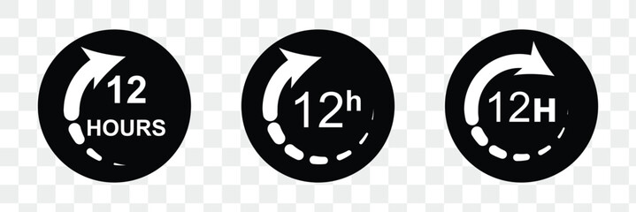 12 hours clock icon vector collection. 