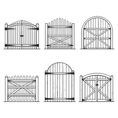 rustic wooden gate simple line art vector illustration