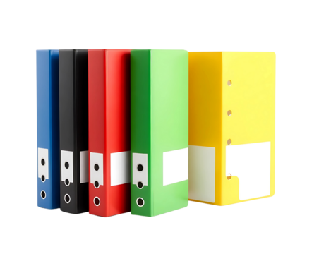 Colorful office ring binders and folders for document organization