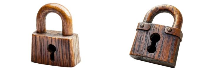 wooden padlocks on white background, security concept.