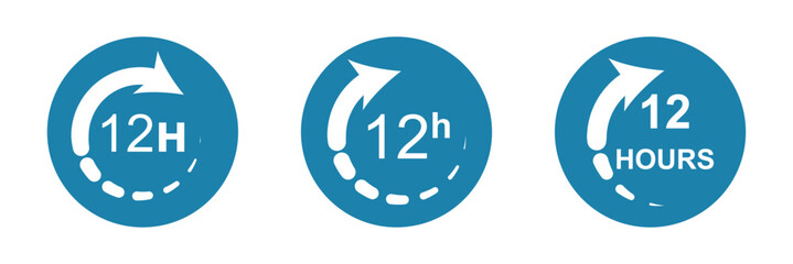 12 hours service icon. 12 hours service duration sign. Flat design vector illustration on white background. Eps 10.