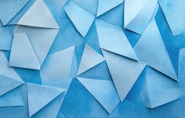 Abstract pattern of folded blue paper triangles