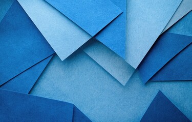 Abstract composition of blue paper in various shades and geometric shapes