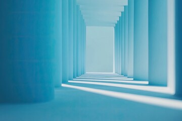 A long, narrow hallway with light filtering through columns