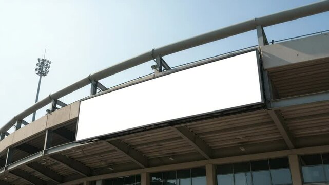 An ad board awaits eager fans at a busy stadium for upcoming events and promotions