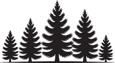 Obraz premium Pine Tree Silhouette Set – Black Evergreen Forest Illustration with Fir Trees in Vector Style