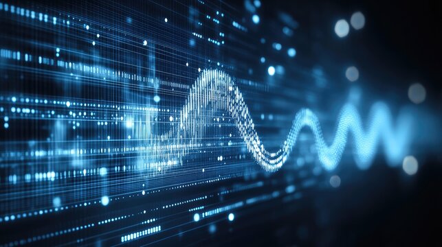 Abstract digital wave flowing through a binary code background