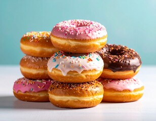 Stack of assorted delicious glazed donuts