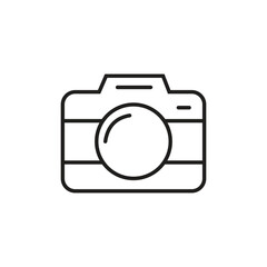 Minimalist black line icon of a digital camera on a white background. Simple and modern illustration ideal for photography, media, content creation, or photo-related digital use.