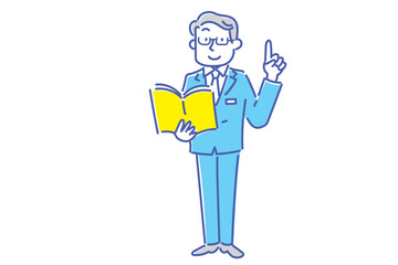 教科書を持って説明をしている学校の先生のイラスト
