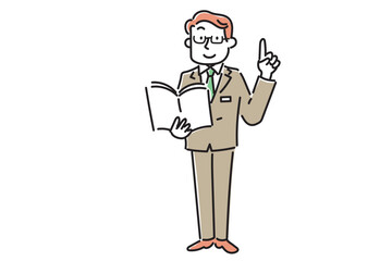 教科書を持って説明をしている学校の先生のイラスト