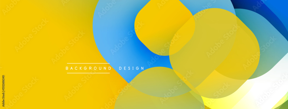 Poster Abstract vibrant background. Overlapping yellow, blue shapes create dynamic composition. Modern design elements present smooth gradients.