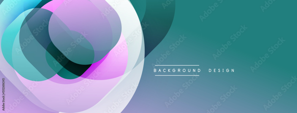 Leinwandbilder Abstract design features overlapping circles, soft gradients. Teal, lavender, white hues create modern aesthetic. Minimal text present.