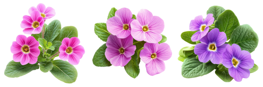 primrose flowers on transparent background, isolated. 