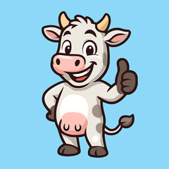 Cow Cartoon Mascot Thumb Hand Illustrations