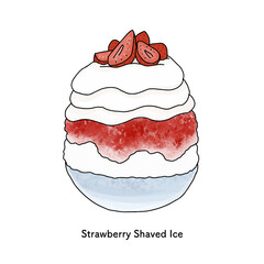 いちごクリームのかき氷　線画のイラスト