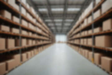 blurry factory warehouse, piles of plain cardboard on the factory warehouse shelves, there is a forklift near the cardboard showing a blurry warehouse room, wallpaper,