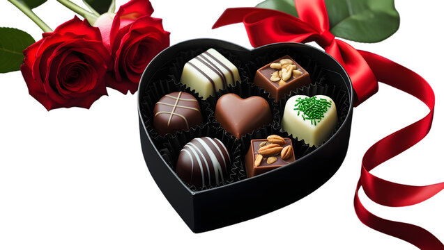 Dark chocolate Easter eggs with red ribbons and tulips are a sweet, gourmet gift