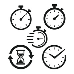 Timer and Stopwatch Icon Set | Vector Countdown Symbols on Transparent Background
