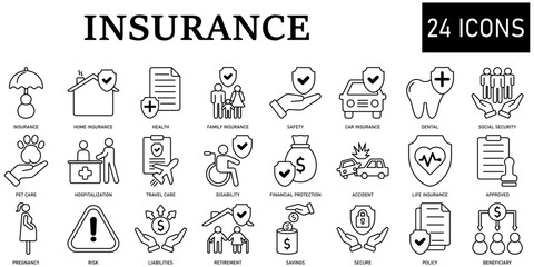 Set of insurance Icons or symbols Vector fully editable file.