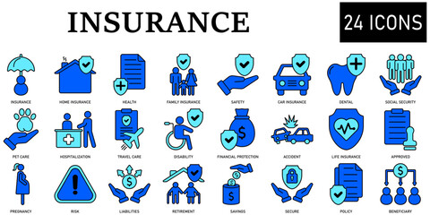 Set of insurance Icons or symbols Vector fully editable file.