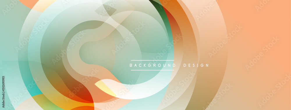 Poster abstract circles overlap creating soft gradients. peach, teal, orange hues dominate design. minimali