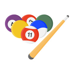 Colorful Billiard Balls with Cue Sticks on White Background. Billiard Balls and Cue Sticks Icon Indoor Sports Equipment.