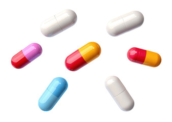 colorful pill capsules on transparent background