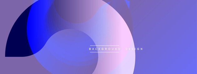 Abstract background features overlapping circles, gradients. Purple, blue hues dominate design. Minimalist aesthetic, modern feel.