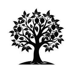Obraz premium lemon tree black silhouette vector icon, tree vector icon symbol