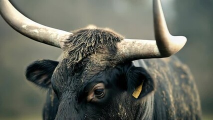 A close up of a bull ' s head - Powered by Adobe