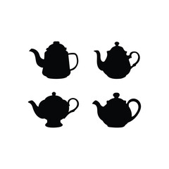 Silhouette Icon Set of Kettles Teapots and Coffee Pots Vector Collection of Boiling Water and Herbal Brew Symbols Isolated on White Background