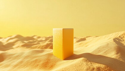 Yellow blank carton box mockup cosmetic packaging on sand beach for promotion