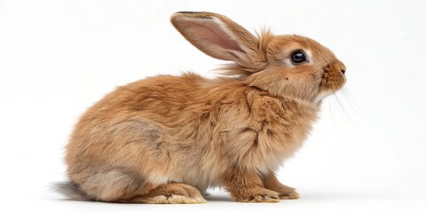 Isolated fluffy white rabbit or bunny on a white background