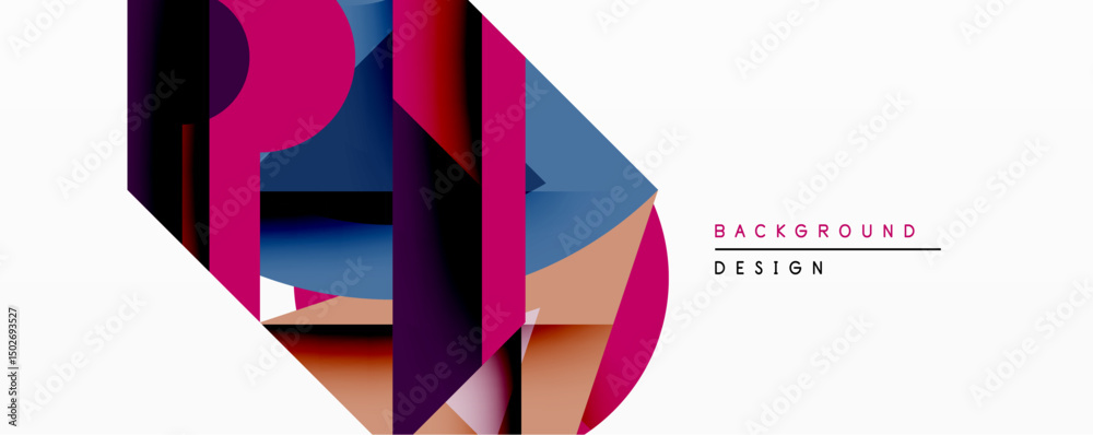Aufkleber Abstract geometric composition. Overlapping shapes create dynamic visual effect. Vivid colorspink, blue, purple, orangedominate design. Minimalist style, modern aesthetic.