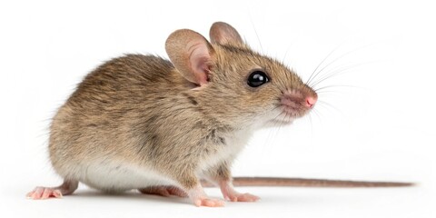 Cute pet rat or mouse, a small furry rodent, isolated on a white studio background