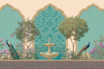 Fototapeta premium A Journey Through Time Traditional Mughal Garden Serenity The Majestic Arches Frame Tranquility
