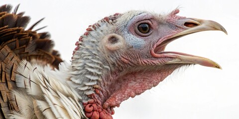 Close-up portrait of a wild turkey vulture with its distinctive red head, black feathers, and powerful beak
