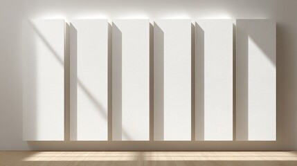 Obraz premium Close-up of a textured beige wall with vertical white paint lines in a minimalist indoor setting.