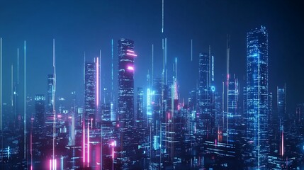 Fototapeta premium Neon Cityscape: Futuristic Urban Nightscape with Glowing Lines