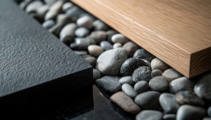 Close-up of dark and light wood surfaces over stones