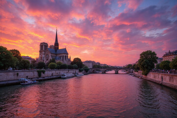 Fototapeta premium view of a river with a church in the background