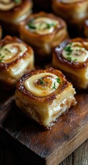 Close-up of golden brown, mini rolls