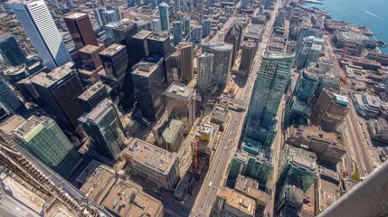 Toronto skyline view from tower, capturing the depth and energy of its business skyscrapers..