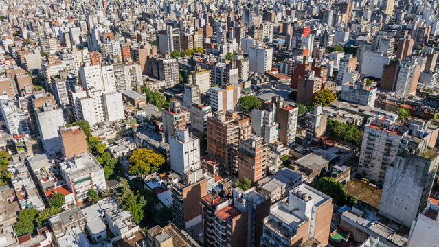 Aerial view of densely packed urban area in Rosario, Argentina