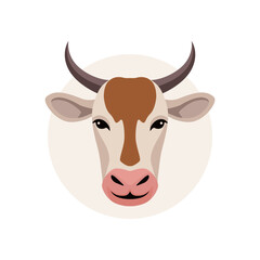 Cows head with brown horns, suitable for agriculture or livestock themes, farming publications, or naturerelated designs. Rural animal portrait.