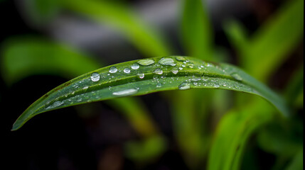 Fresh green leaf with glistening water droplets, a symbol of nature's delicate beauty