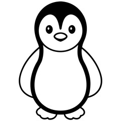 Baby penguin black and white line drawing simple on white background